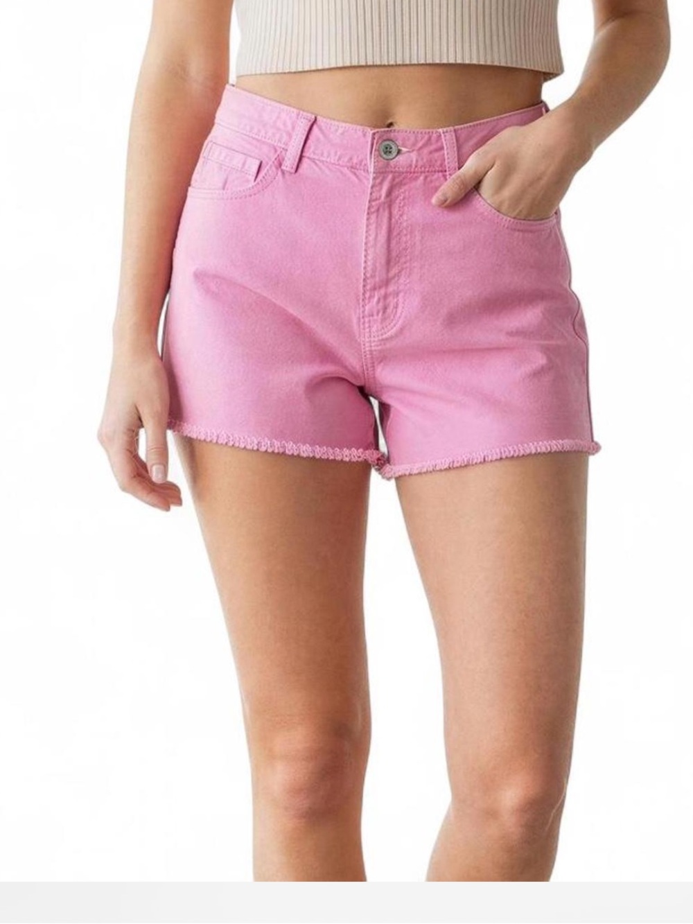 John Galt Brandy Melville Pink Cotton Denim Cut Off Shorts Size Medium